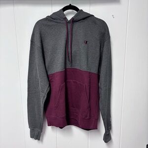 Champion Maroon/Grey Color Block Hoodie Men's Size Medium